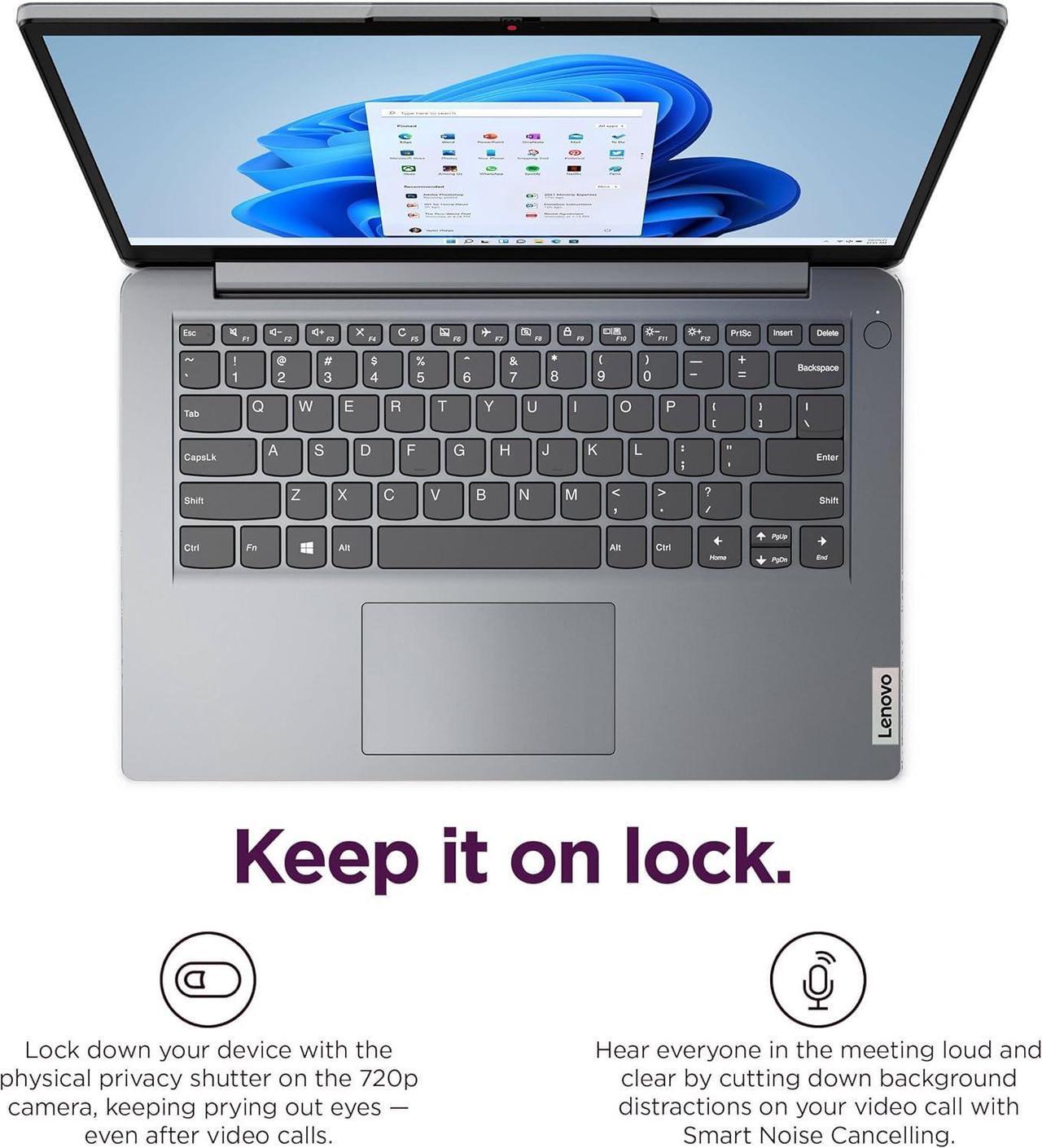 Alt view image 5 of 7 - Lenovo Ideapad 1i Laptop (14" Anti-Glare Display, Intel Dual Core Processor, 4GB RAM, 256GB SSD), 1 Year Office 365, Student & Home, 720P Webcam w/Privacy Shutter, Wi-Fi 6, Win 11 Home in S, Grey