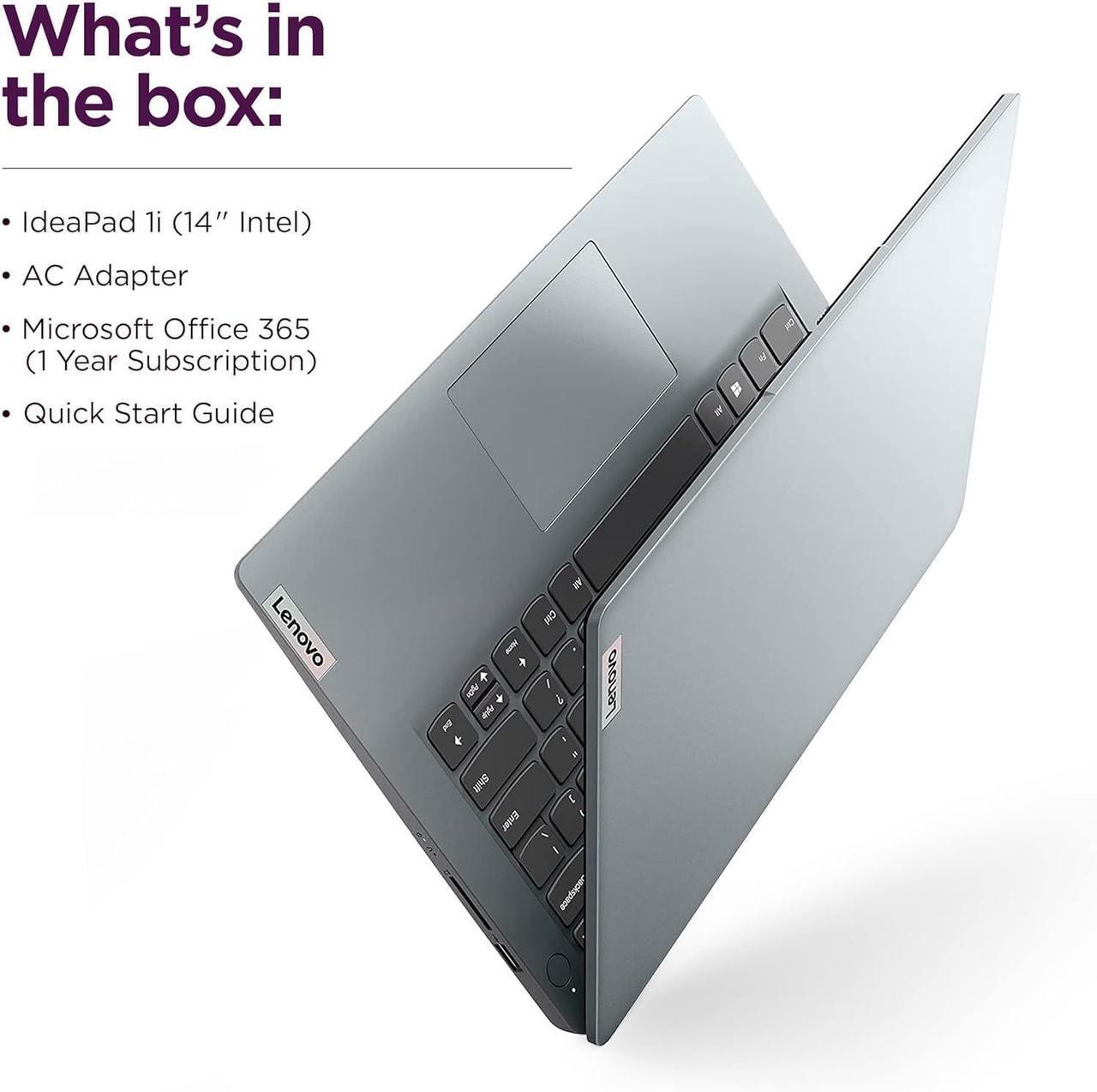 Alt view image 7 of 7 - Lenovo Ideapad 1i Laptop (14" Anti-Glare Display, Intel Dual Core Processor, 4GB RAM, 256GB SSD), 1 Year Office 365, Student & Home, 720P Webcam w/Privacy Shutter, Wi-Fi 6, Win 11 Home in S, Grey
