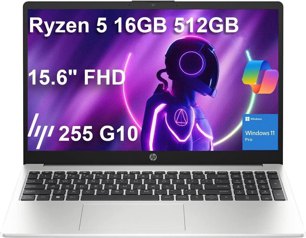 Main image of HP 255 G10 Business Laptop (15.6" FHD IPS Anti-glare, AMD Ryzen 5 7530U (> i7-1165G7), 16GB RAM, 512GB SSD) for Home, Student, Webcam, Numeric Keypad, HDMI, Wi-Fi 6, Bluetooth, Win 11 Pro w/Copilot
