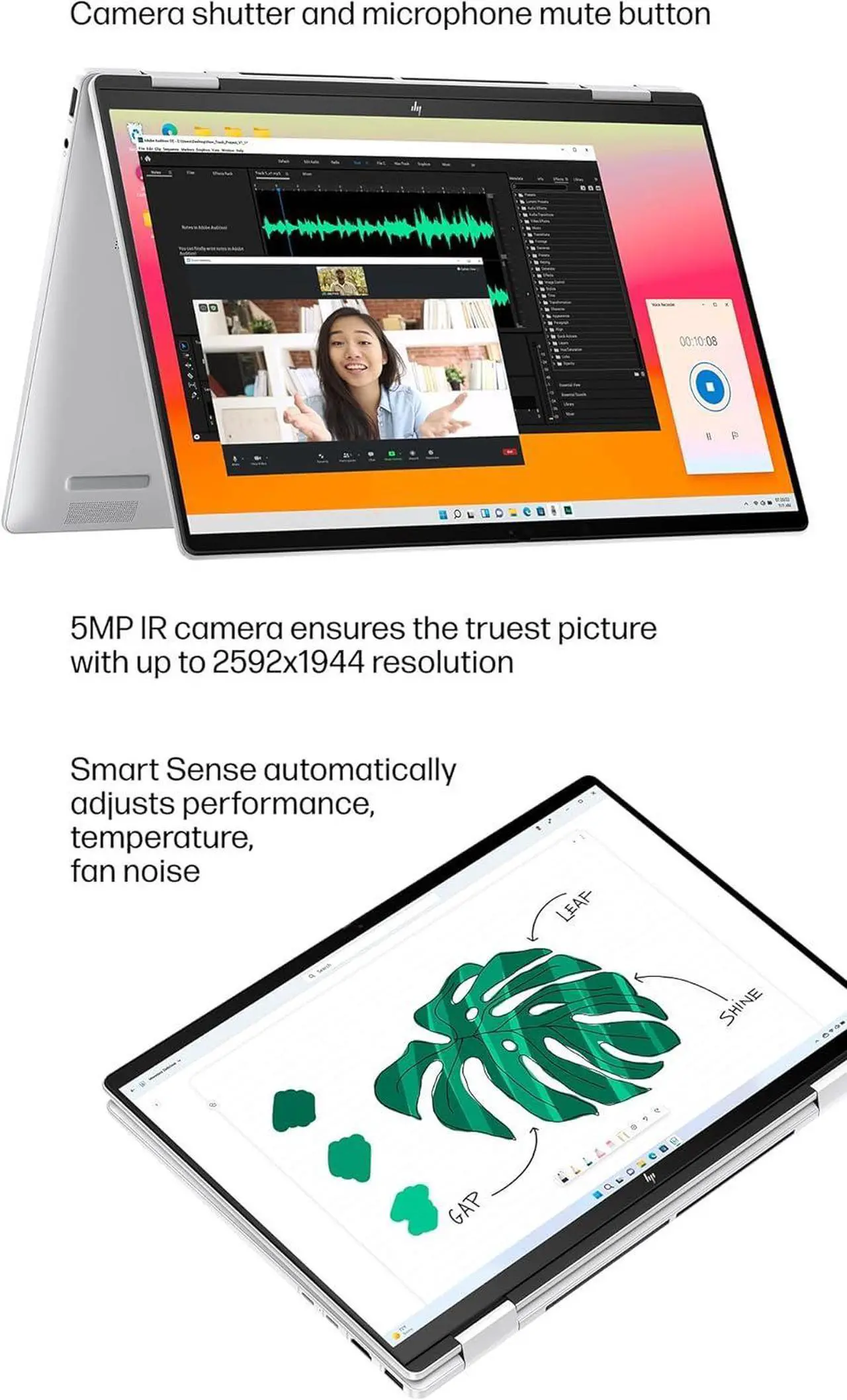 Alt view image 3 of 7 - HP Envy x360 2-in-1 Laptop (14" FHD+ Touchscreen, AMD Ryzen 5 8640HS (>i7-1255u), 16GB RAM, 1TB SSD), Creator, Photographer, Designer, 2025 AI PC, Backlit KB, Webcam w/ Shutter, Copilot, Win 11 Home