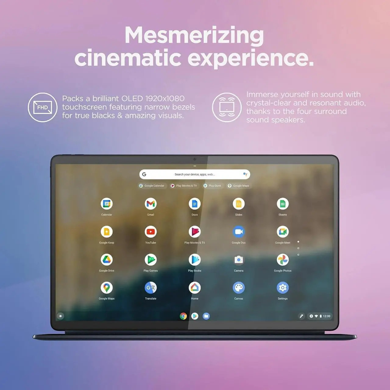 Alt view image 3 of 7 - Lenovo Chromebook Duet 5 2-in-1 Tablet Laptop w/Detachable Keyboard (13.3" FHD OLED Touchscreen, 8-Core Qualcomm CPU, 8GB RAM, 256GB Storage), IST HUB, Wi-Fi, 8MP Webcam, Chrome OS, Abyss Blue