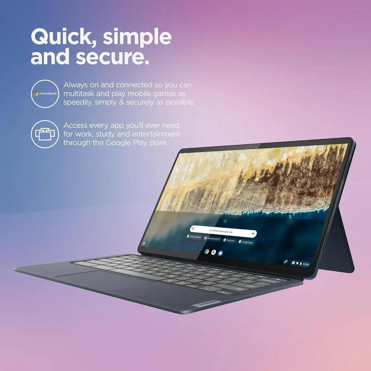 Alt view image 4 of 7 - Lenovo Chromebook Duet 5 2-in-1 Tablet Laptop w/Detachable Keyboard (13.3" FHD OLED Touchscreen, 8-Core Qualcomm CPU, 8GB RAM, 256GB Storage), IST HUB, Wi-Fi, 8MP Webcam, Chrome OS, Abyss Blue