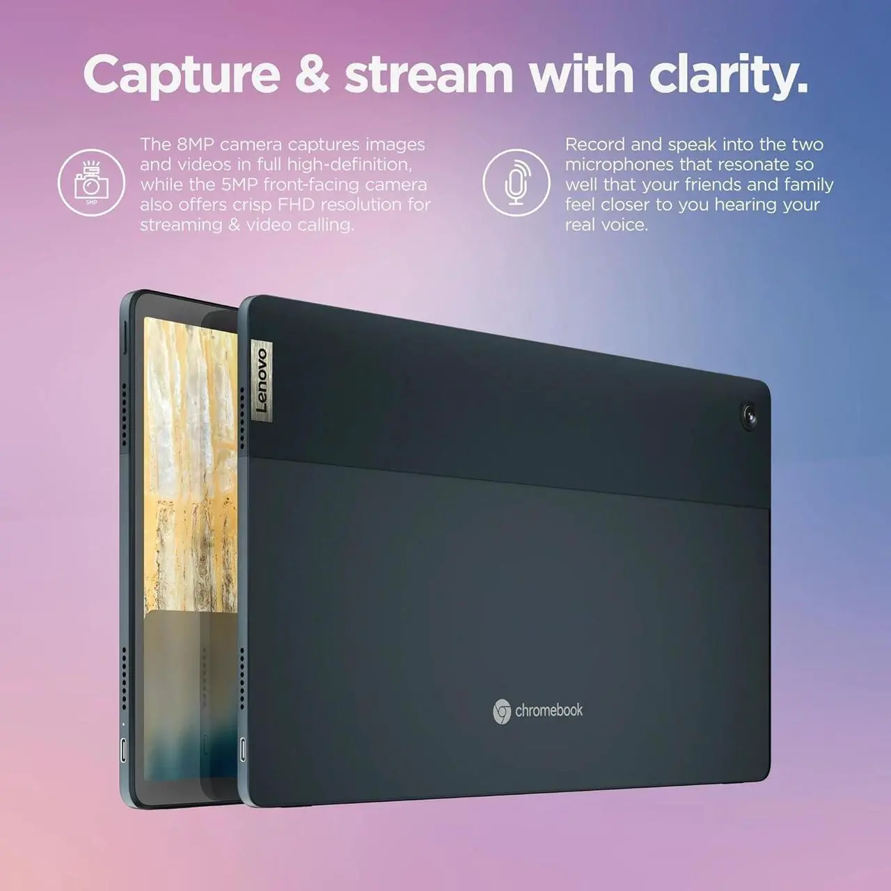 Alt view image 5 of 7 - Lenovo Chromebook Duet 5 2-in-1 Tablet Laptop w/Detachable Keyboard (13.3" FHD OLED Touchscreen, 8-Core Qualcomm CPU, 8GB RAM, 256GB Storage), IST HUB, Wi-Fi, 8MP Webcam, Chrome OS, Abyss Blue