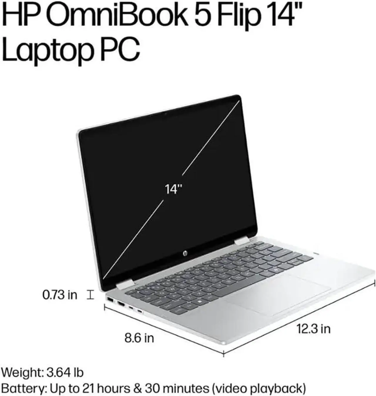Alt view image 7 of 7 - HP OmniBook 5 Flip X360 2-in-1 Touchscreen AI PC Laptop (14" FHD+ IPS, Intel 10-Core 7 150U (> i7 1355U), 16GB DDR5, 1TB SSD) for Creator, Designer, 5MP IR Webcam, 21-Hr Battery Life, Win 11 Pro,2025