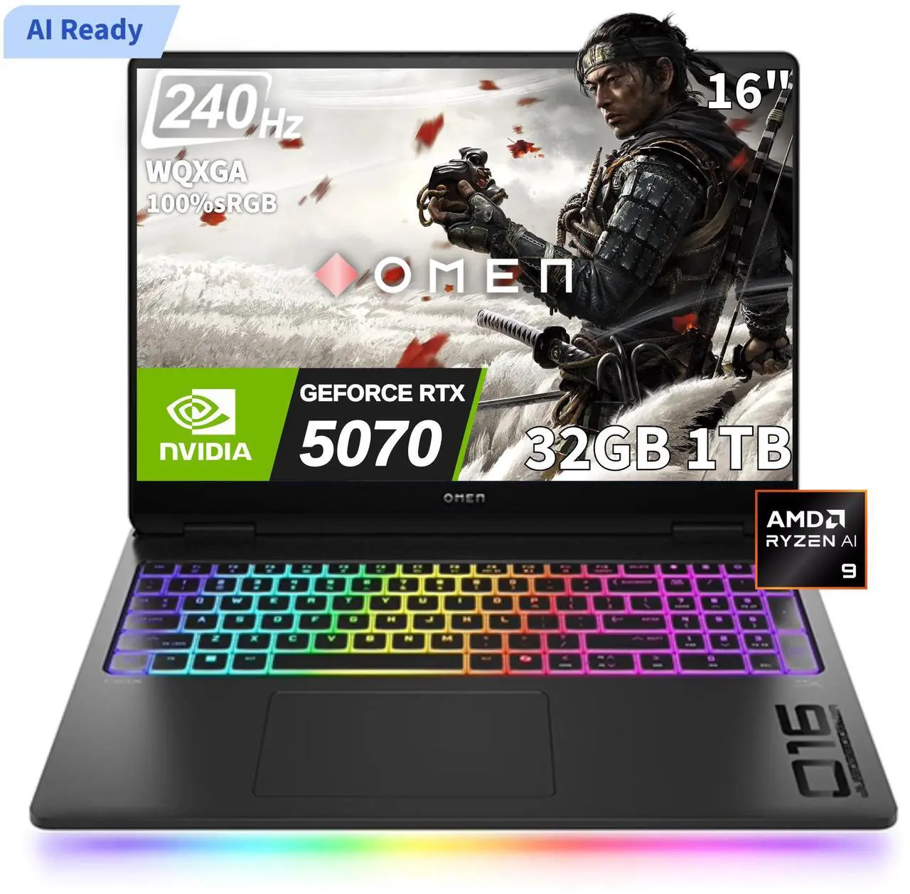 Main image of 2025 HP OMEN 16 AI Gaming Laptop (16" QHD+ 240Hz 3ms, NVIDIA GeForce RTX 5070 8GB (Beats 4080), AMD Ryzen AI 9 365, 32GB DDR5 RAM, 1TB SSD) Copilot+ PC, AI Ready, RGB Backlit, FHD Webcam, Win 11 Home