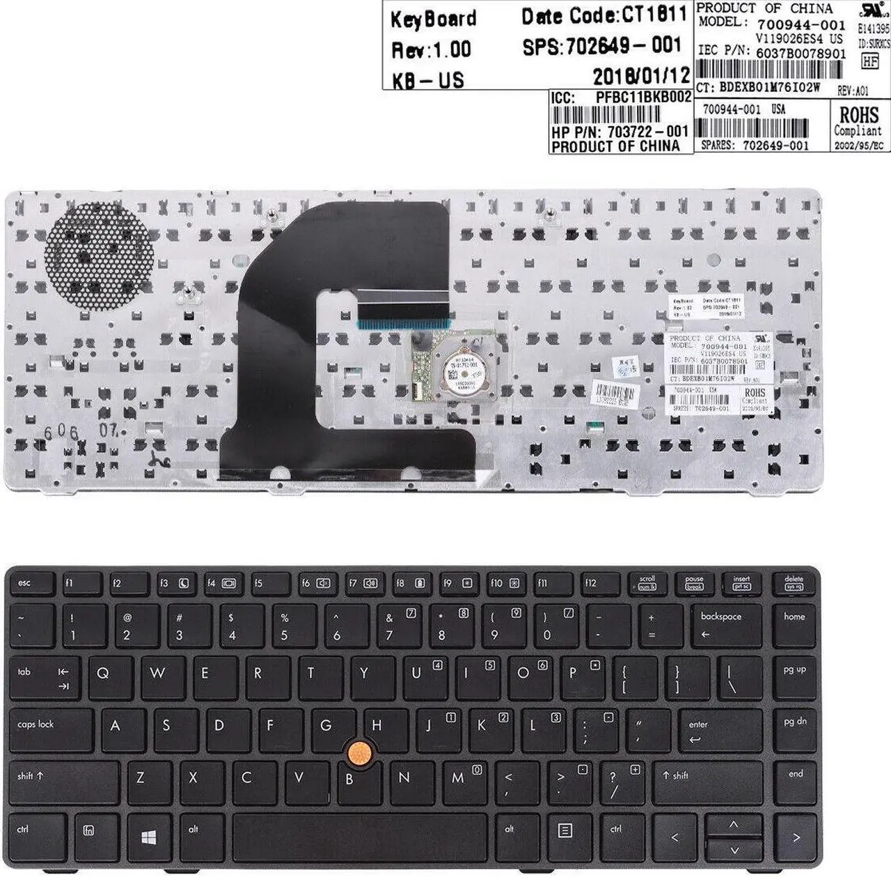 Main image of US Keyboard for HP EliteBook 8460P Gray color With Point stick NSK HZ1SV 9Z.N6RSV.101