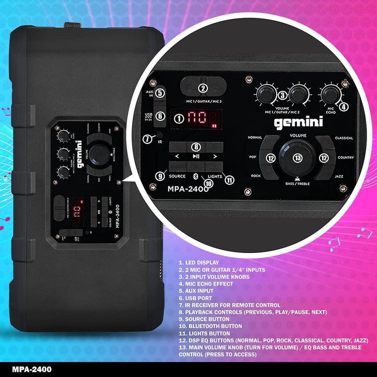 Alt view image 3 of 8 - Gemini Sound MPA-2400 Wireless Weatherproof Bluetooth Trolley Tailgate Speaker