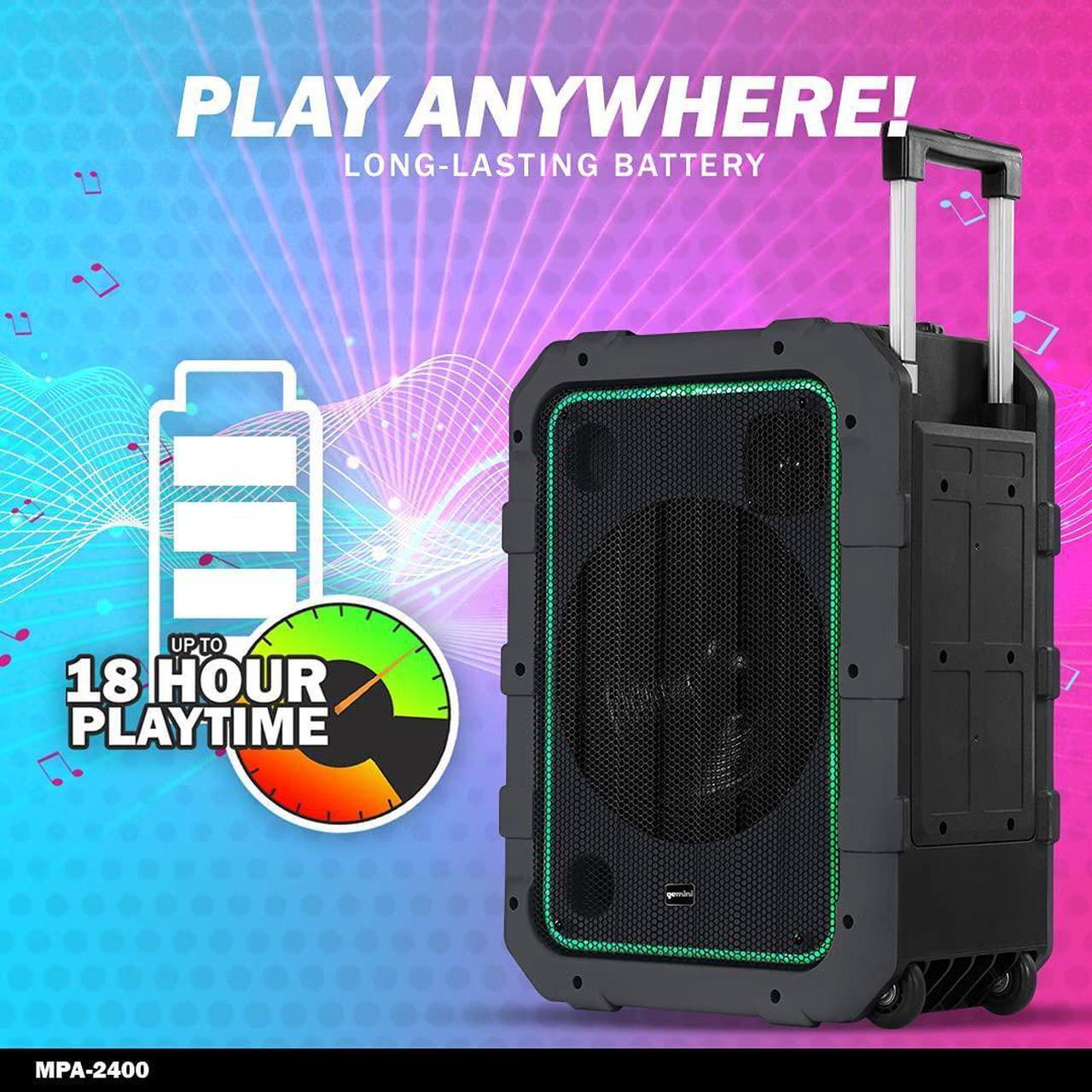 Alt view image 2 of 8 - Gemini Sound MPA-2400 Wireless Weatherproof Bluetooth Trolley Tailgate Speaker