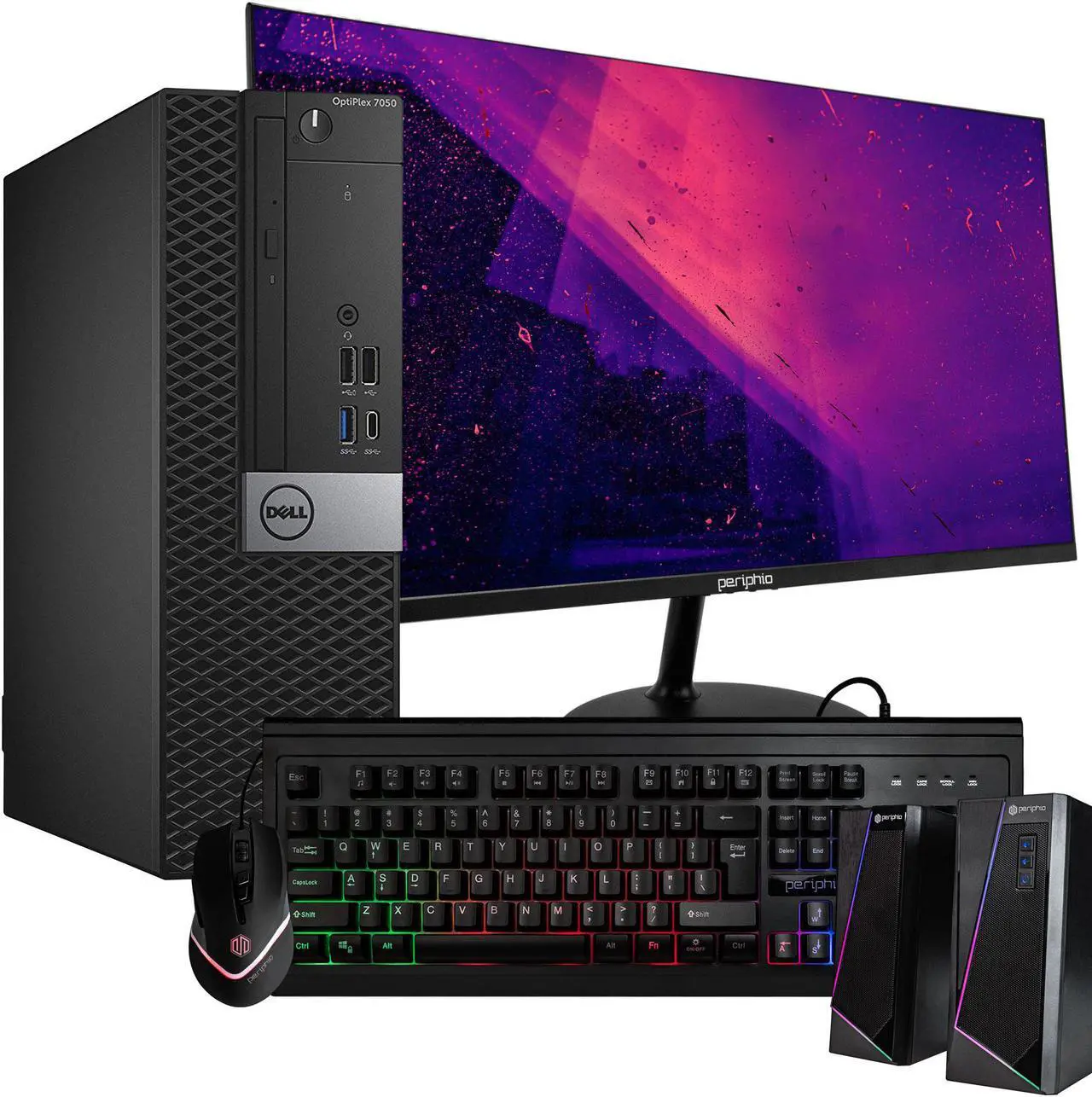 Main image of Dell OptiPlex 7050 Small Desktop Computer (SFF) PC | Intel i5 (3.8GHz Turbo) | 16GB DDR4 RAM | 500GB SSD + 1TB | WiFi-5G + BT | Win 10 Pro | New 24 Monitor | RGB Mouse, Keyboard + Speakers (Renewed)
