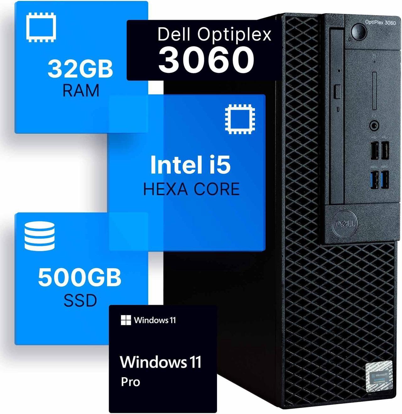 Dell Optiplex 3060 Desktop Computer | Intel i5-8500 (3.2) | 32GB DDR4 RAM | 500GB SSD Solid State | Windows 11 Professional  | Home or Office PC