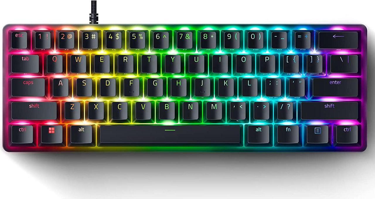 Huntsman Mini 60% Gaming Keyboard Fastest Keyboard Switches Ever Linear Optical Switches Chroma RGB Lighting PBT Keycaps Onboard Memory Mercury White Linear Optical Switch Black