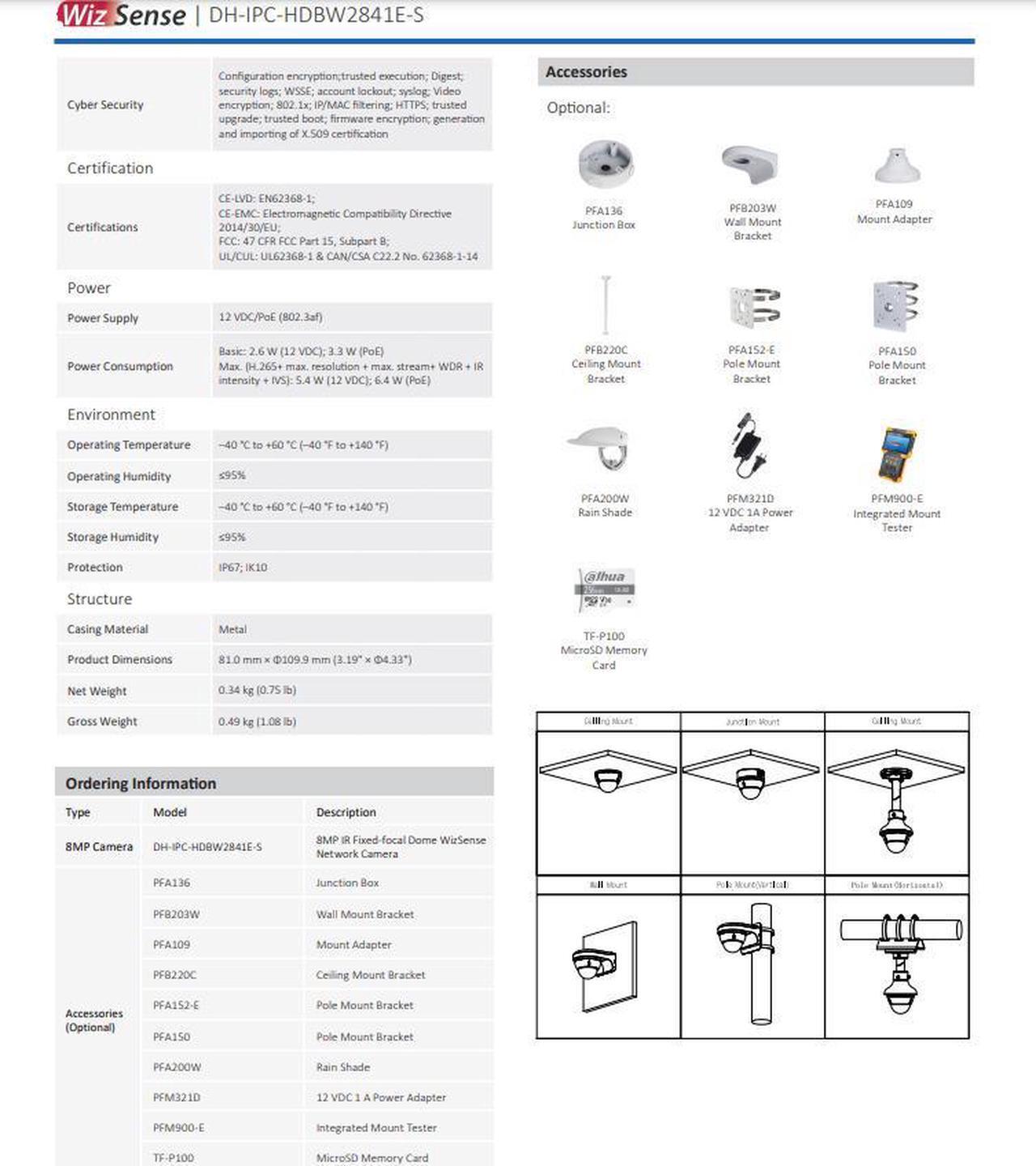 Alt view image 5 of 6 - IPC-HDBW2841E-S 8MP IP Dome Camera Starlight IR30m WDR IVS H.265+ PoE MIC