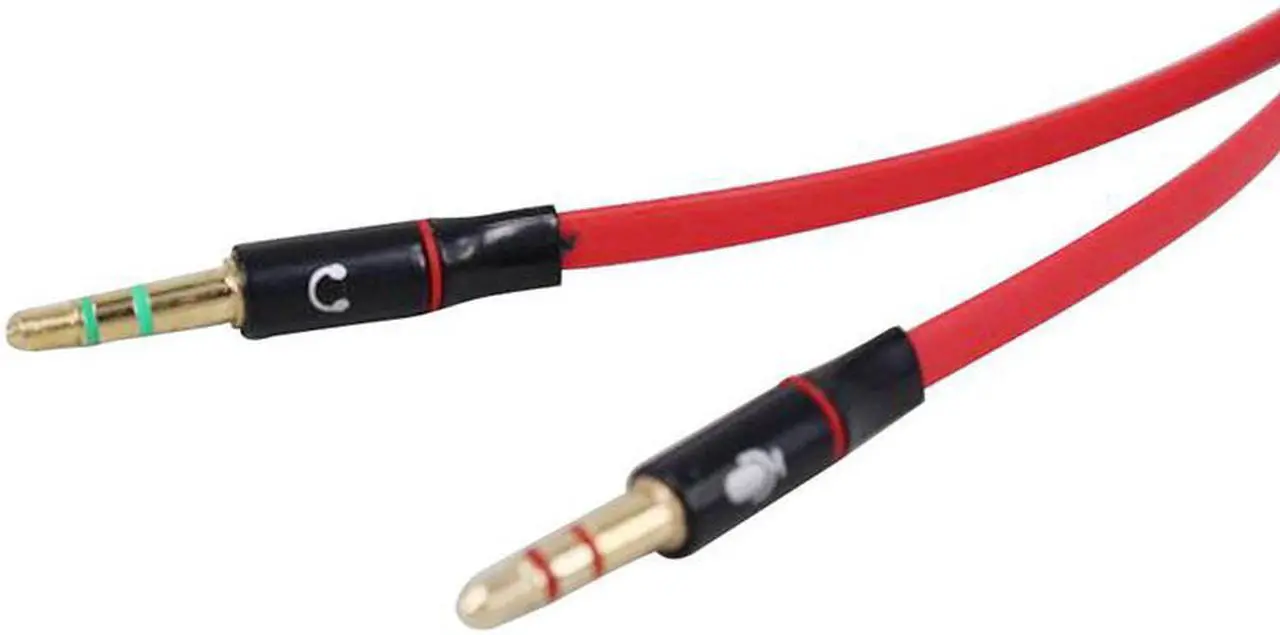 Alt view image 4 of 4 - 3.5mm 4 Position TRRS Female to 2 3-Pole Male Gold Plated Headphone Mic Audio Y Splitter Flat Cable - 8 inch,Red