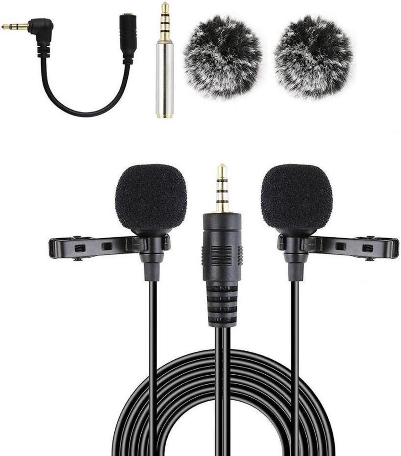 Riqiorod 20FT Dual Lavalier Microphone, Lapel Interview Clip on Mini Omnidirectional Condenser Mic with TRRS to TRS Adapter Comp (1pcs)