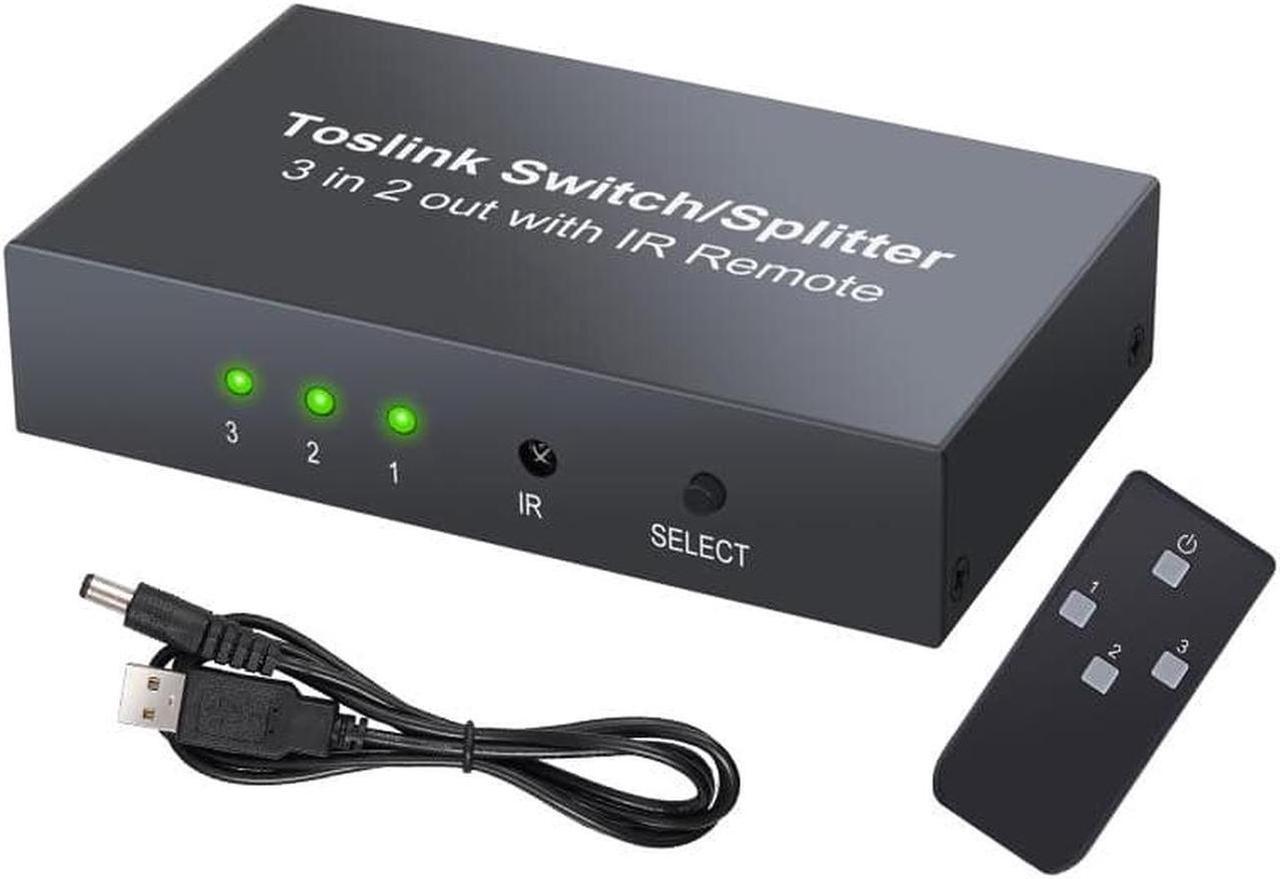 3 Port Optical Switcher with 2 way Spdif Toslink Optical Digital Audio Splitter 3 In 2 Out With IR Remote Control Switch