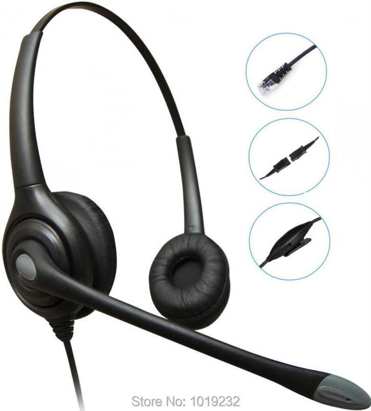 Volume and Microphone Mute switch Call Center Binaural Headset with QD cable Headphone with 4-Pin RJ9 Crystal connector