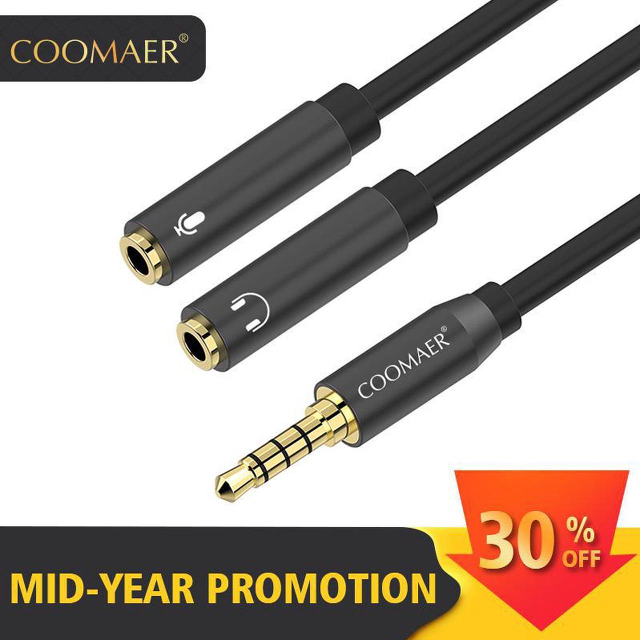 1Pcs Coomaer 3.5mm audio splitter cable for computer phone 3.5mm jack headphone microphone combo aux cable headphone splitter adapter