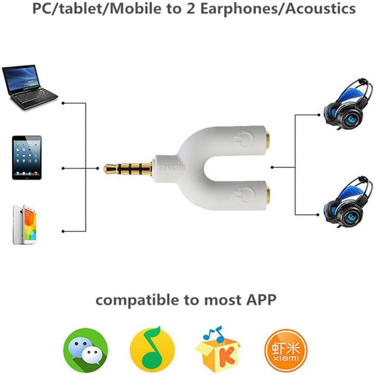 Alt view image 5 of 6 - 1Pcs U2 Earphone Share Adapter 3.5mm Audio Aux Plug Headphone Sharing Distributor Splitter for MP3 MP4 with Microphone Call Function