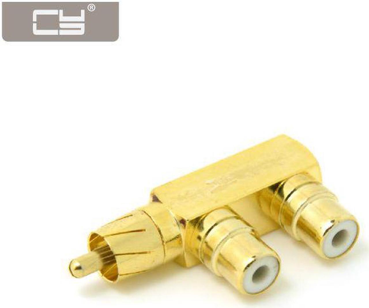 10pcs/lot 90 Degree Angled RCA AV Audio Splitter Plug Adapter Male to Dual Female F type Extension Golden Color