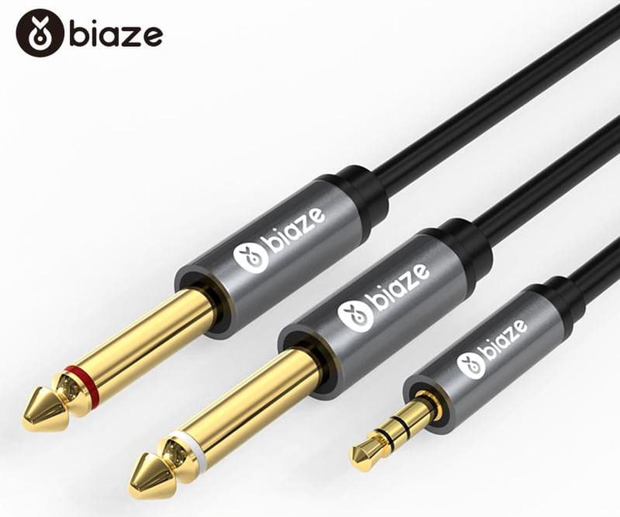 1Pcs Biaze HIFI Jack 3.5mm to 6.35mm Adapter Audio Cable for Mixer Amplifier Speaker Dual 6.5mm 3.5mm Jack Male Splitter AUX Cable