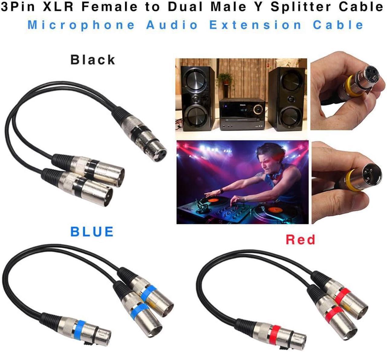 1Pcs 0.3m 3pin XLR Female Jack To Dual 2 Male Plug Y Splitter Cable Adaptor 1 Ft Cord Microphone Audio Extension Cable