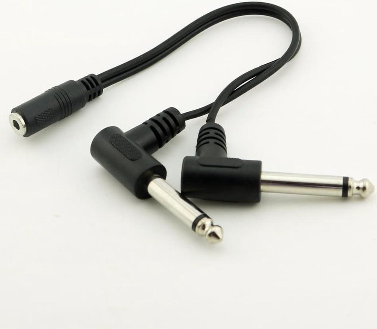 1Pcs 3.5mm Mini 1/8 inch TRS Stereo Female Jack to Dual 1/4 6.35mm Male Plug Mono TS Right Angle Audio Adapter Y Splitter Cable 20cm