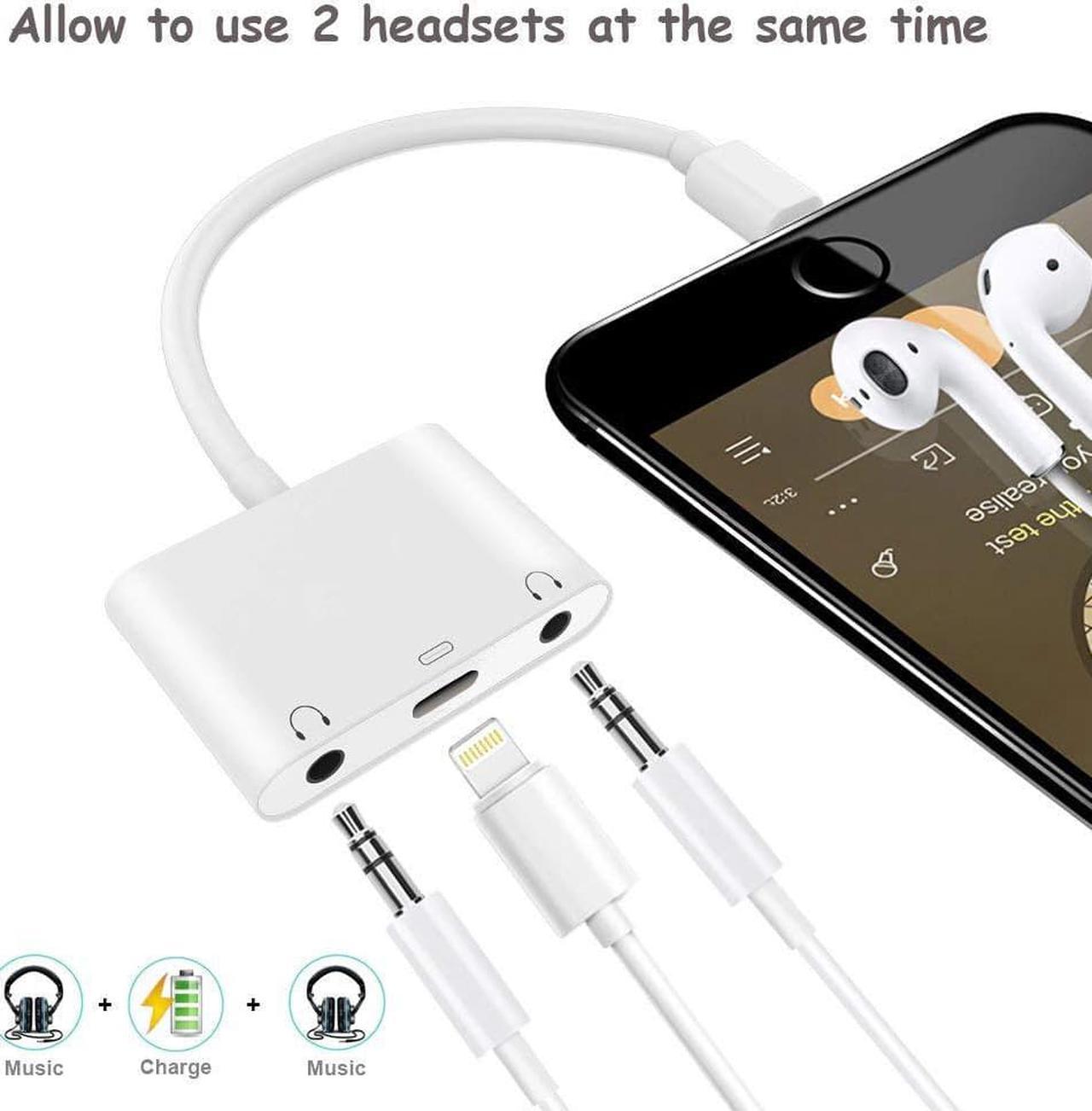 1Pcs Headphone Adapter Dual forLightning Audio Charge Splitter iPhone 7 AUX Cable Charger Connector Compatible iPhone X / 8/8 Plus/6