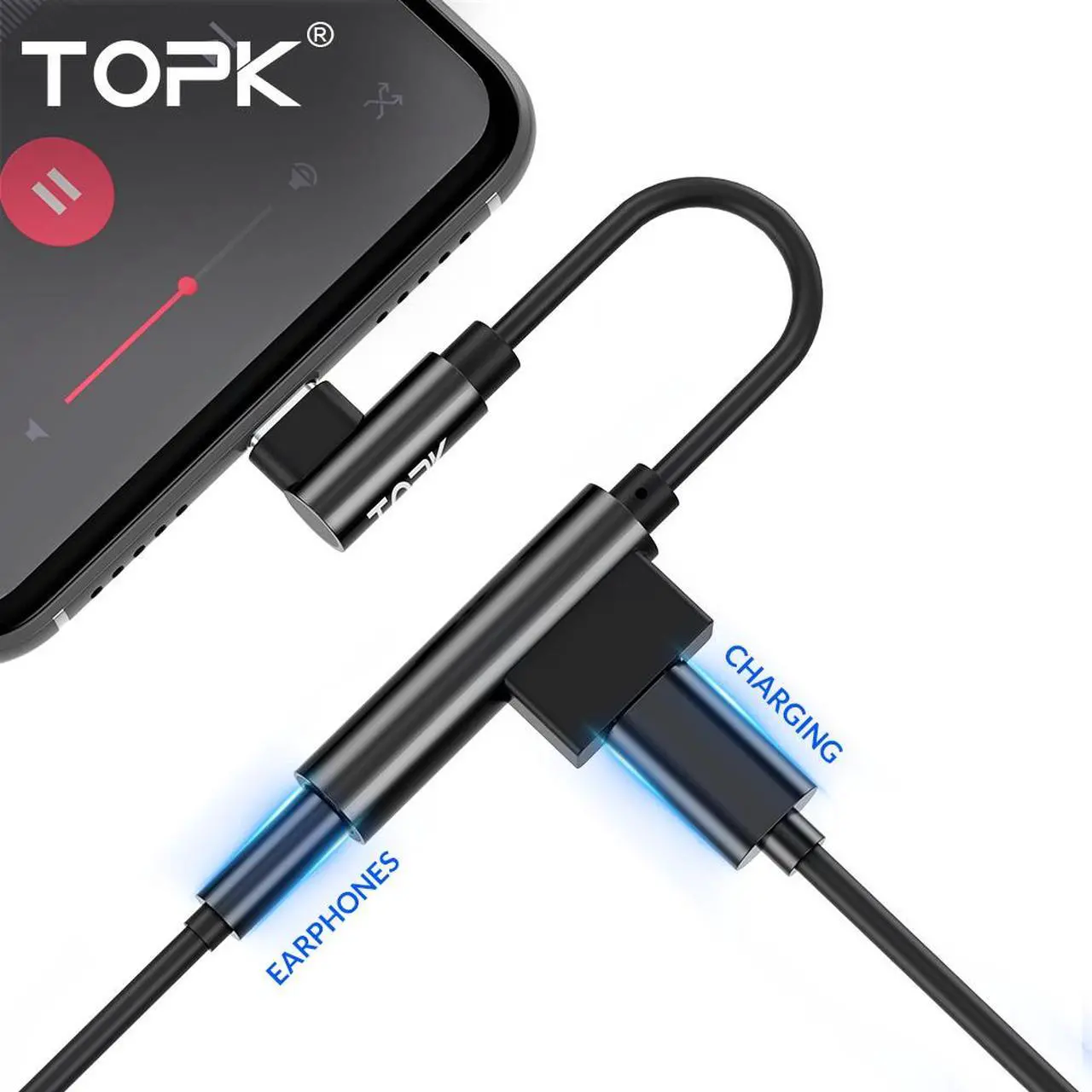 Alt view image 2 of 6 - 1Pcs TOPK 2 in 1 Splitter Headphone USB Type C to 3.5mm Aux Audio Jack Adapter USB C Cable for Xiaomi Redmi Note 7 Huawei Samsung