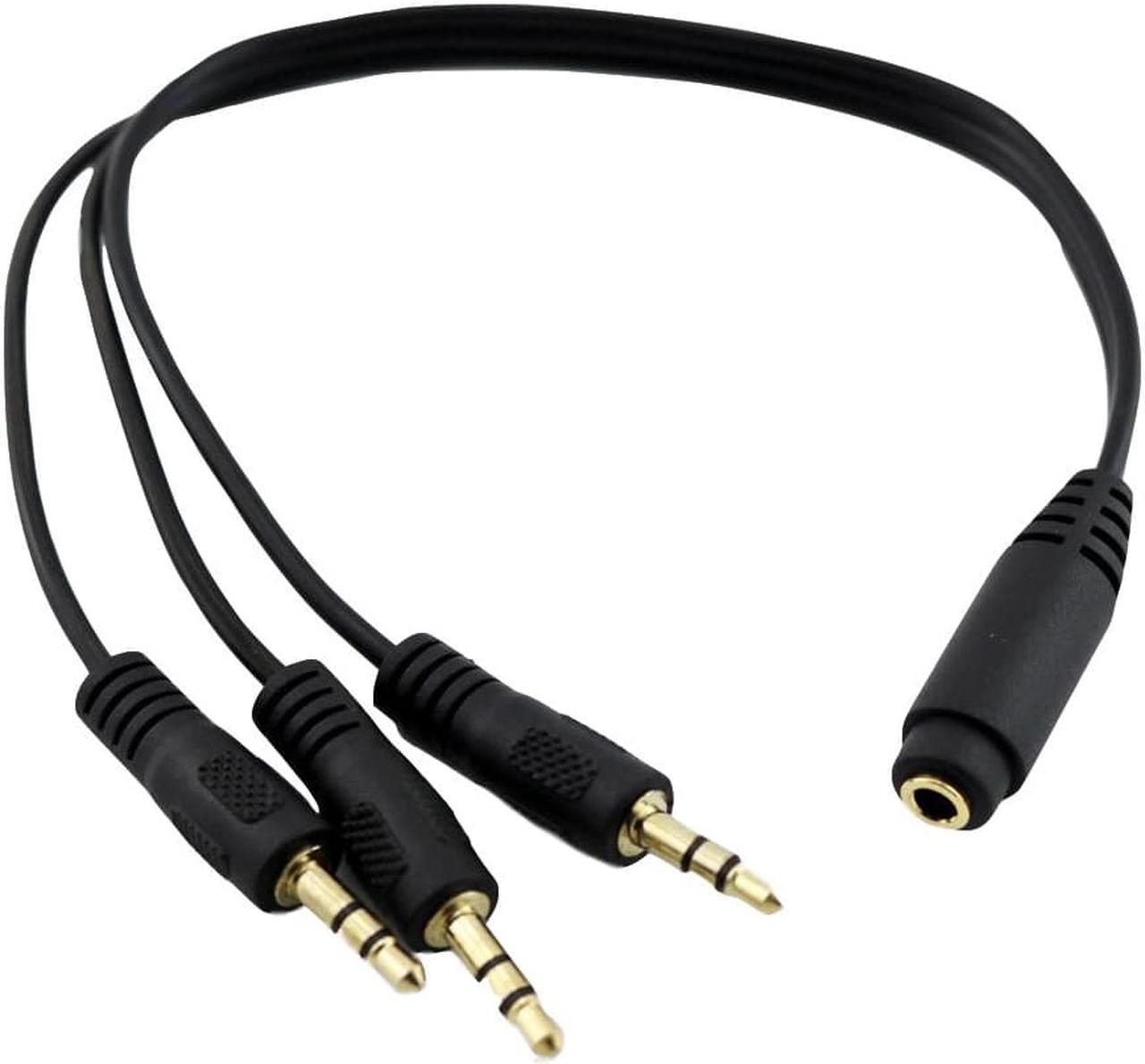 1Pcs 1x 3.5mm 1/8" 3 Pole Female to 3x Male Gold Plated Plug Stereo Headphone Splitter Audio Adapter Cable Black 1FT/30CM