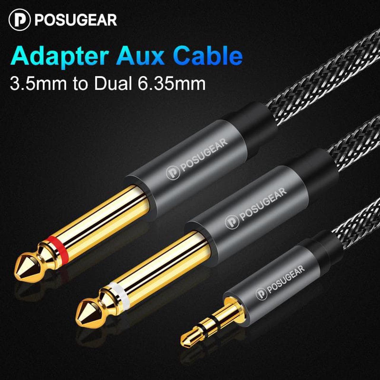 1Pcs Posugear Jack 3.5mm to Dual 6.35mm Splitter Adapter Audio Cable for Mixer Amplifier Speaker 3.5 to 2*6.5 Male to Male Aux Cord