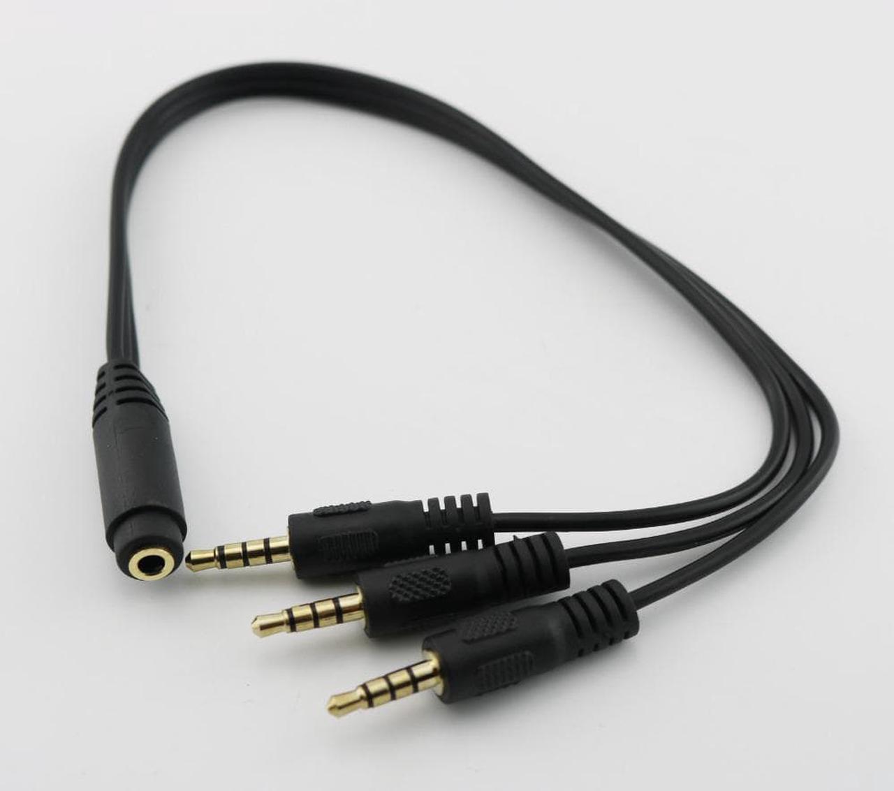 1Pcs Gold Plated 3.5mm TRRS Stereo Female 4 Pole Jack to 3x 1/8" Male Plug Audio Headphone Adapter Splitter Cable 30cm/1ft