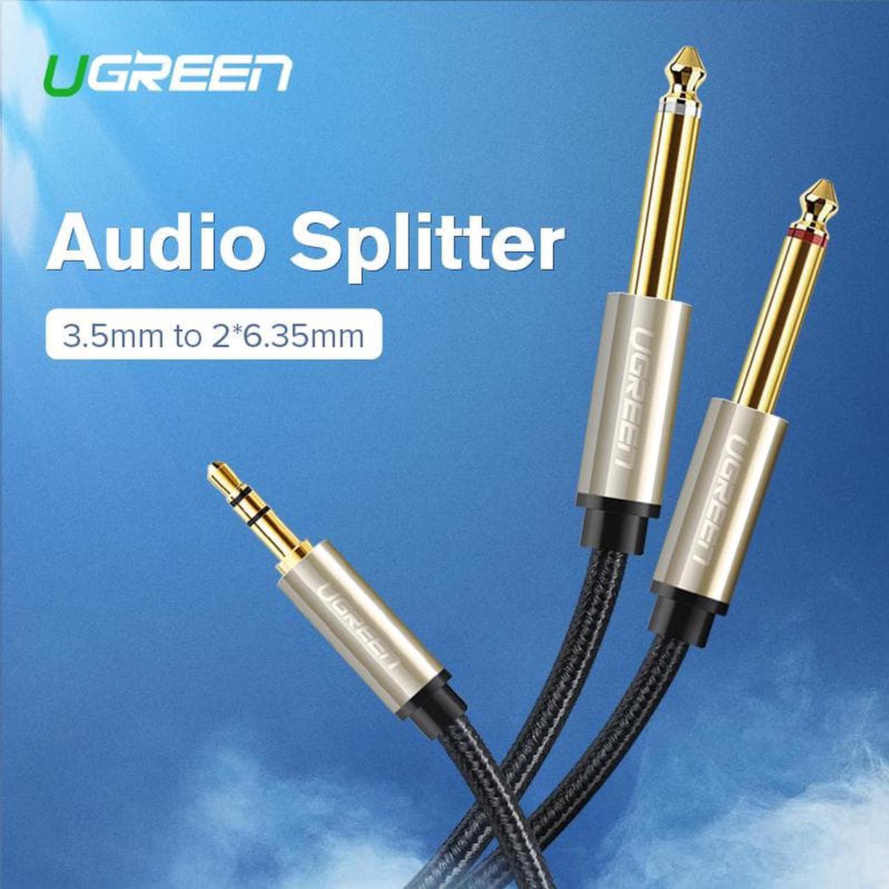 1Pcs Ugreen Jack 3.5mm to 6.35mm Adapter Audio Cable for Mixer Amplifier Speaker Gold Plated 6.5mm 3.5 Jack Male Splitter Audio Cable