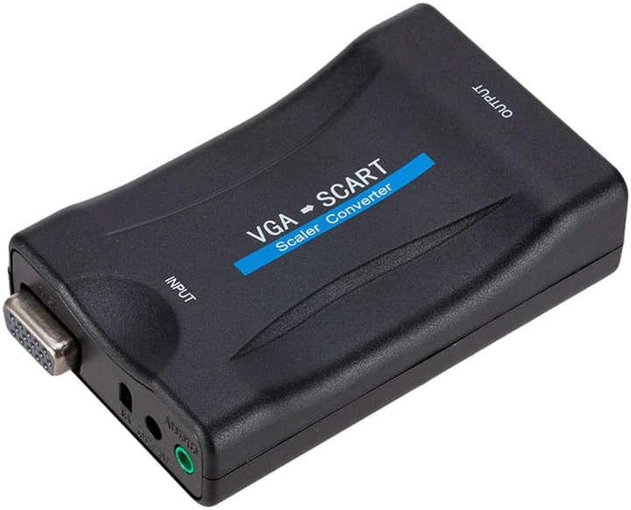 1Pcs Vga To Scart Video Audio Converter Adapter With Remote Control Usb Dc Power Cable And Vga Cables