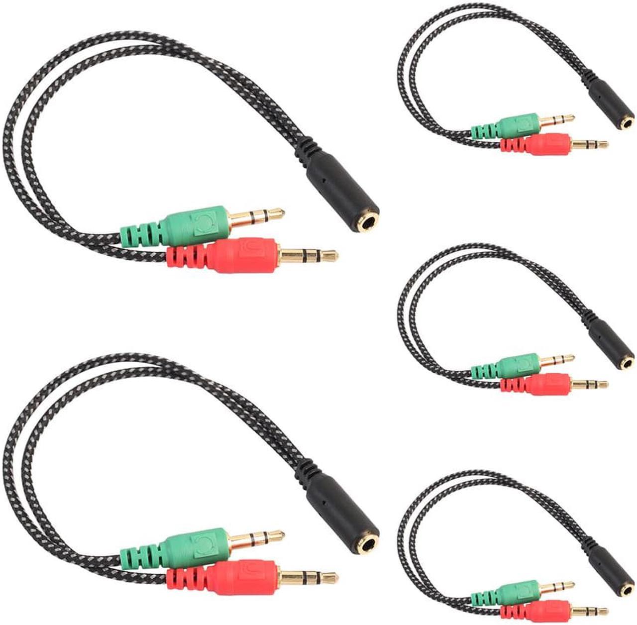 5pcs Stereo 3.5mm Jack 1 to 2 Female Male Headphone Mic Aux Audio Y Splitter Cable for Headphones Microphone Laptop PC Computer