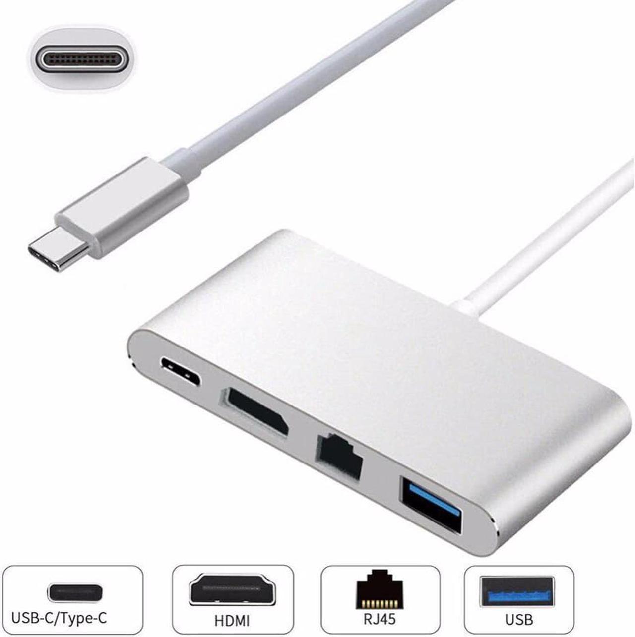 1Pcs USB Type C to HDMI USB C RJ45 USB 3.0 4K AV Audio Video Cable Converter HUB Adapter Splitter OTG Charger for Chromebook MacBook