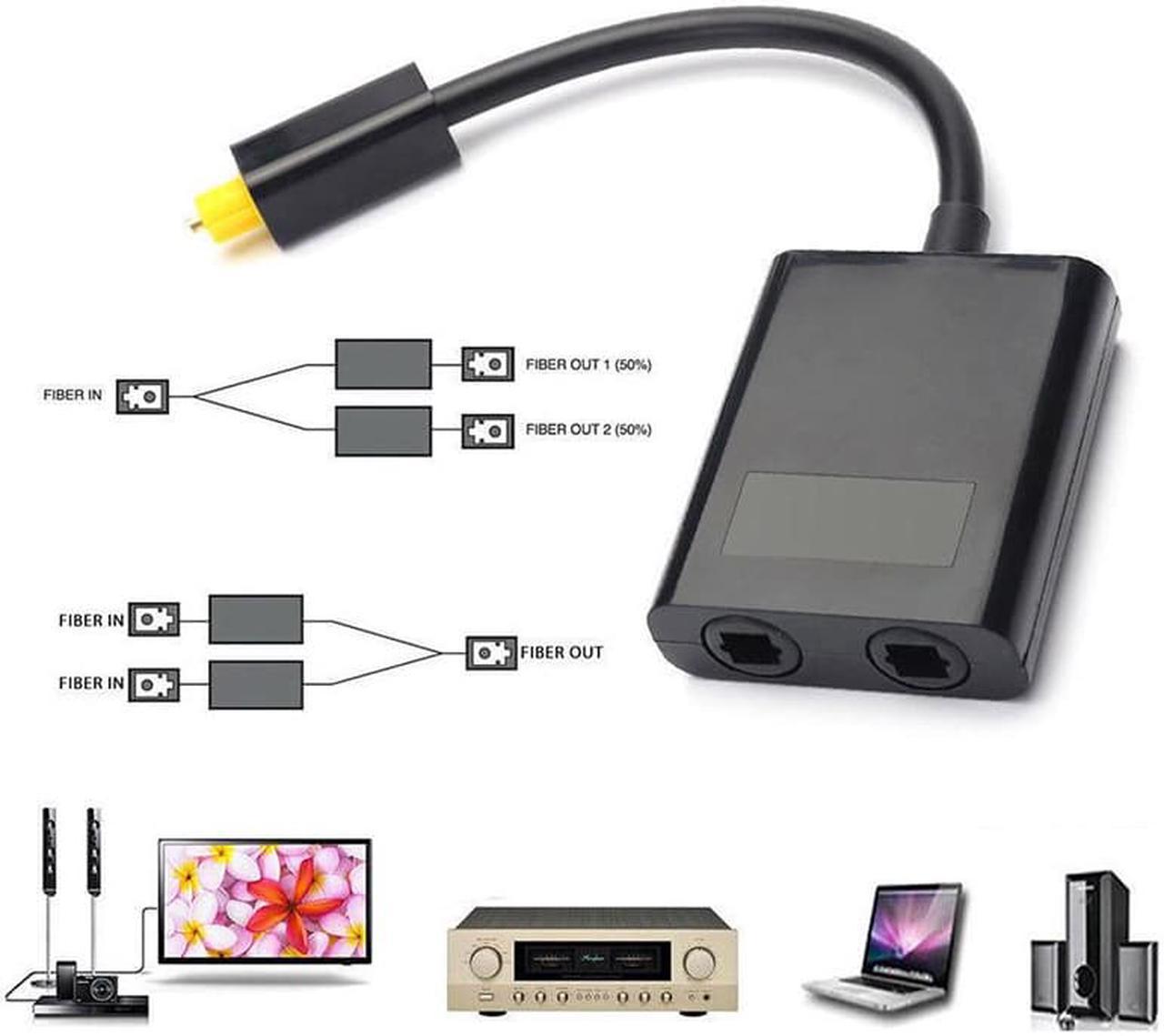 1Pcs Digital Optical Audio Splitter Dual Port Toslink Splitter Adapter 1 input 2 Output Optical Cable Splitter Hub for CD DVD