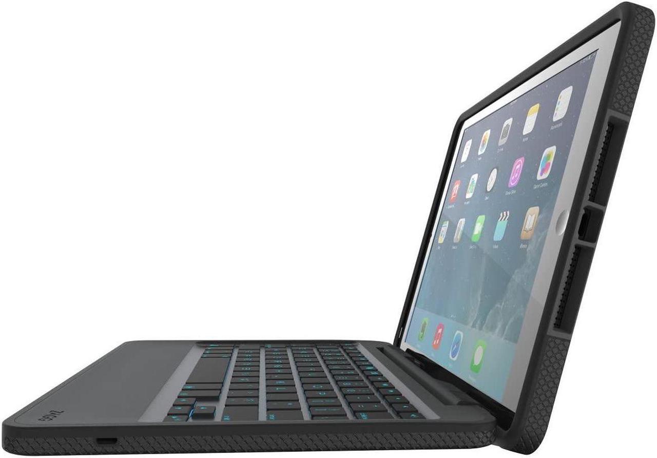Alt view image 5 of 7 - ZAGG Rugged Book Case Durable Hinged with Detachable Backlit Keyboard for iPad Air 2 - Black (ID6RGK-BB0)