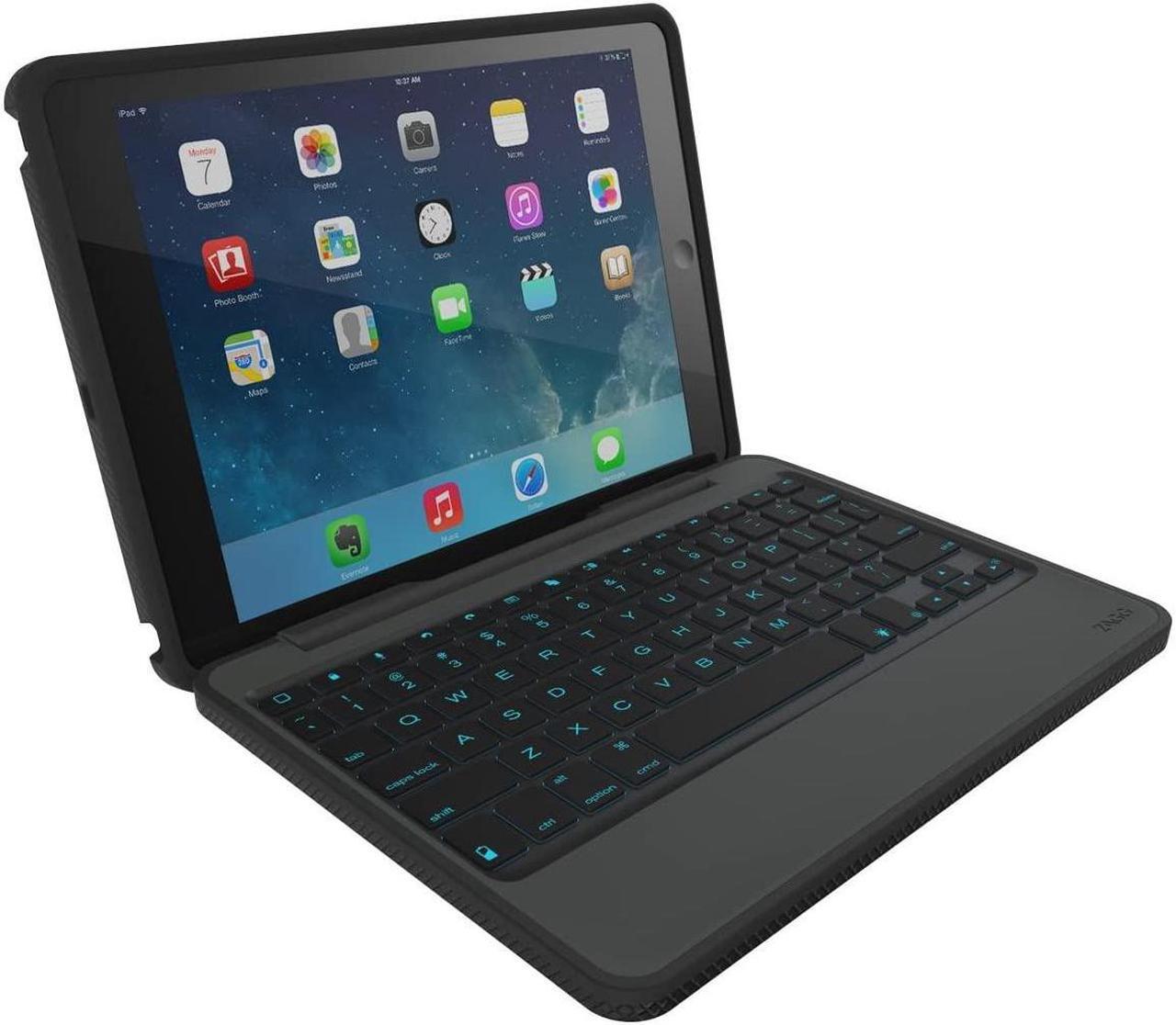 Alt view image 3 of 7 - ZAGG Rugged Book Case Durable Hinged with Detachable Backlit Keyboard for iPad Air 2 - Black (ID6RGK-BB0)