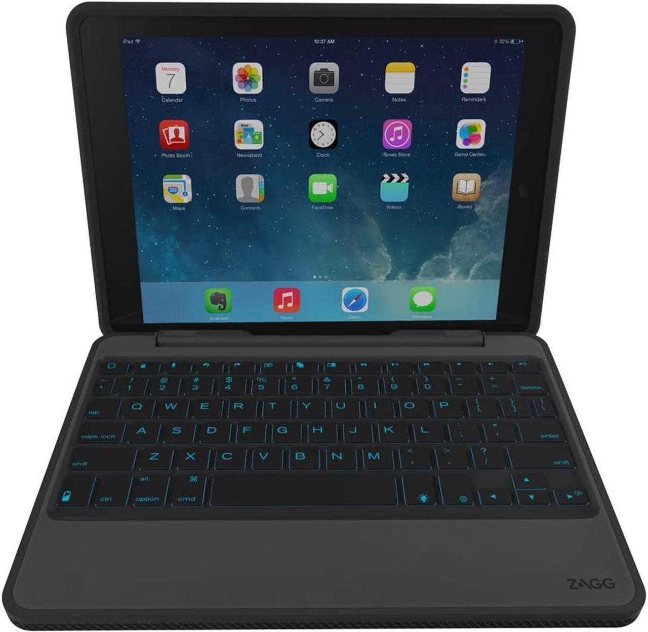 Alt view image 2 of 7 - ZAGG Rugged Book Case Durable Hinged with Detachable Backlit Keyboard for iPad Air 2 - Black (ID6RGK-BB0)