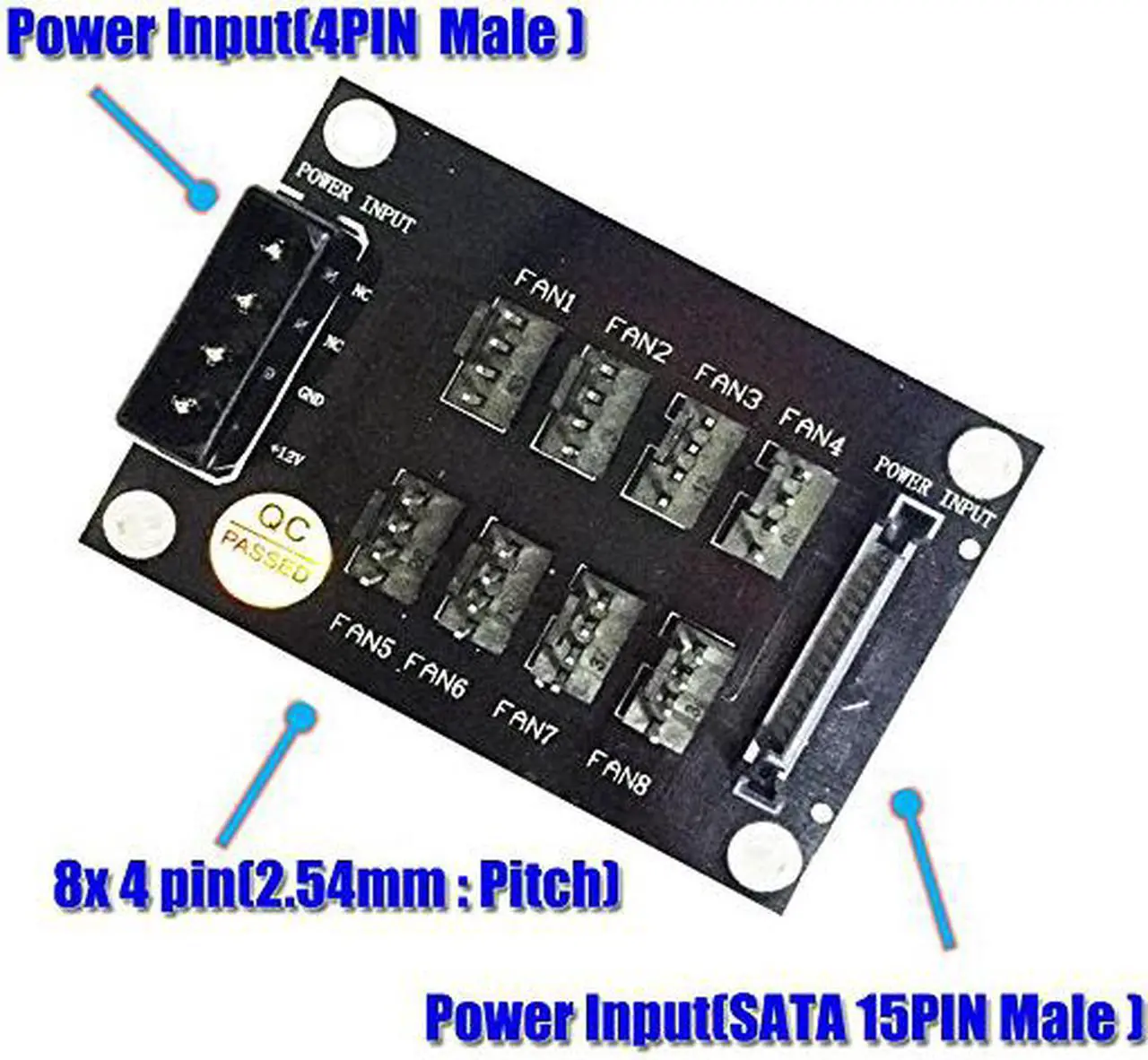Main image of 4-Pin or SATA 15-Pin to 8x 4-Pin Fan Splitter Hub (Power from One 4-Pin Molex or SATA 15-Pin connector)