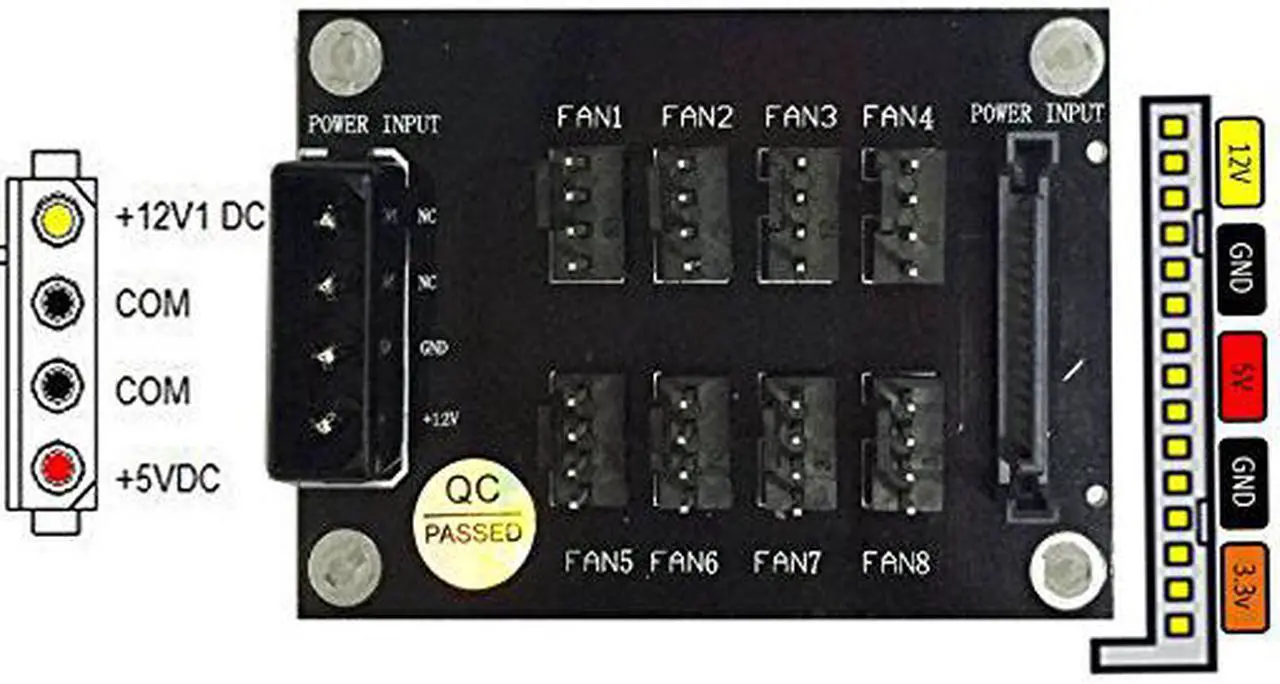 Alt view image 2 of 4 - 4-Pin or SATA 15-Pin to 8x 4-Pin Fan Splitter Hub (Power from One 4-Pin Molex or SATA 15-Pin connector)