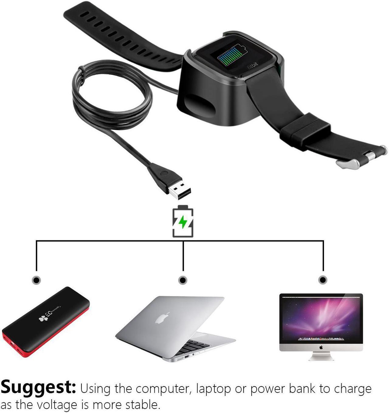 Alt view image 2 of 5 - XIUMEI Fitbit Versa Charger, USB Replacement Charger 3.3ft/1m Charging Cable for Fitbit Versa Smart Watch (Black)