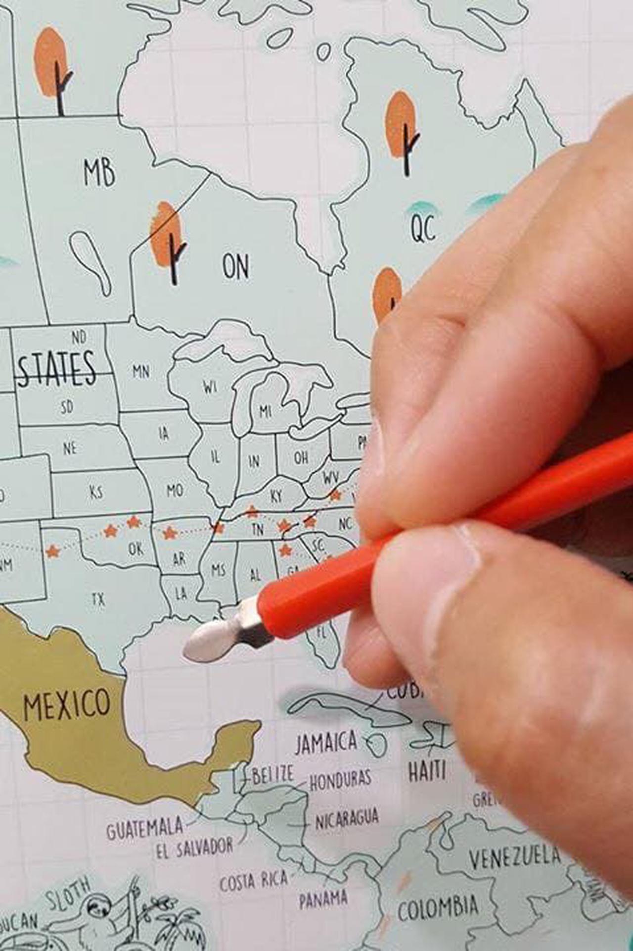 Alt view image 3 of 4 - Good Weather Premium Unique Design WORLD Scratch Off Travel Map - Perfect Traveler's Gift + FREE Scratch Pen.  Scratch off places you travel. 27.5 x 20 inches