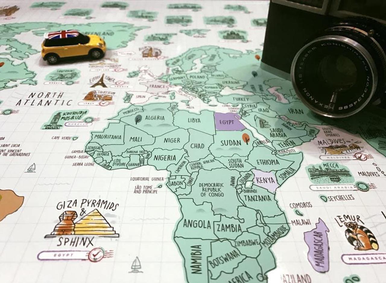 Alt view image 4 of 4 - Good Weather Premium Unique Design WORLD Scratch Off Travel Map - Perfect Traveler's Gift + FREE Scratch Pen.  Scratch off places you travel. 27.5 x 20 inches