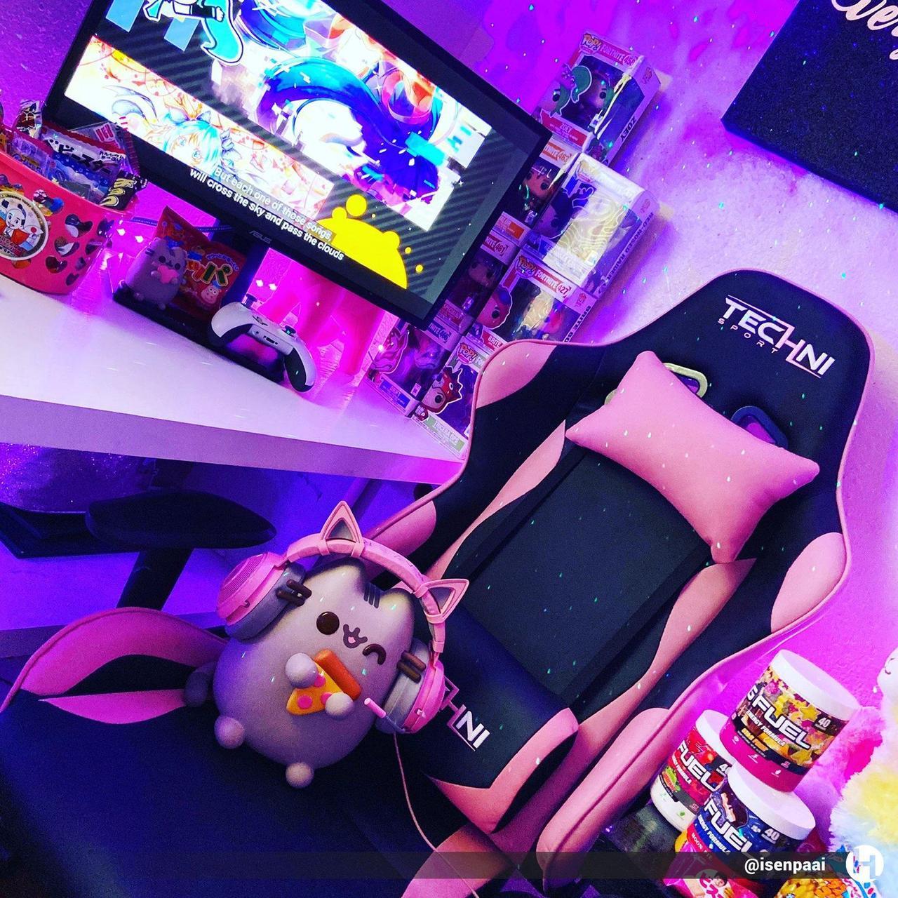 Alt view image 17 of 20 - Techni Sport TS43 High Back Racing Chair with Padded Arms, PC Gaming Chair with Height and Tilt Adjustment, Pink
