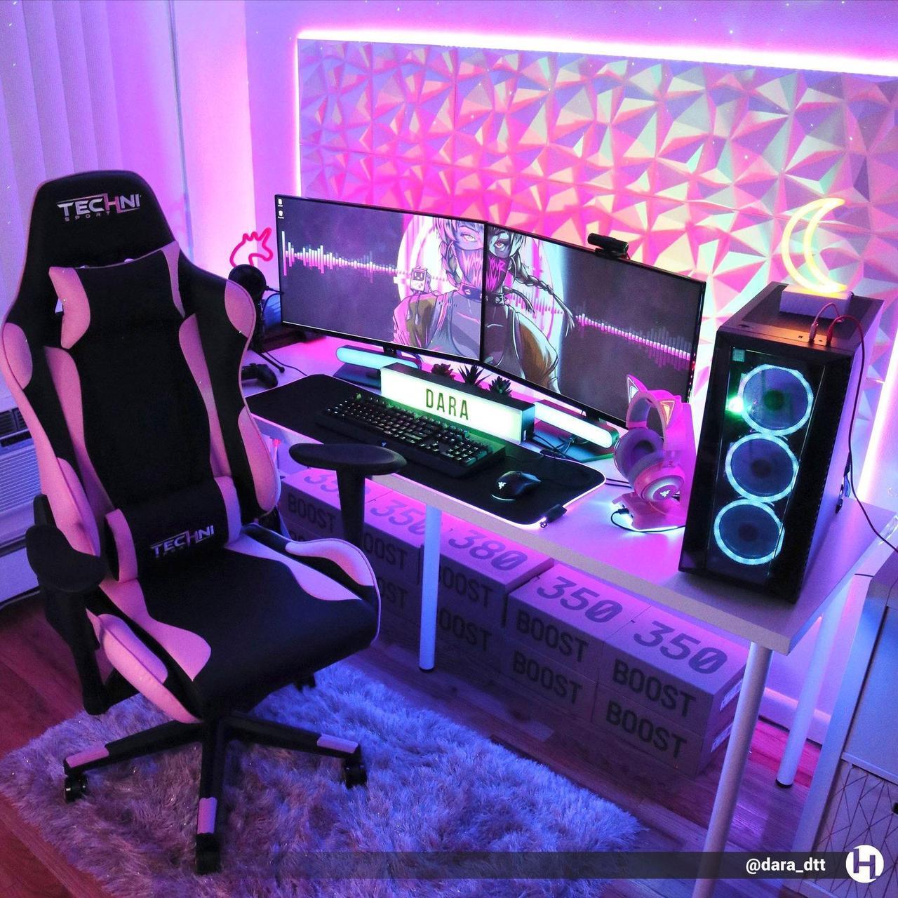 Alt view image 16 of 20 - Techni Sport TS43 High Back Racing Chair with Padded Arms, PC Gaming Chair with Height and Tilt Adjustment, Pink