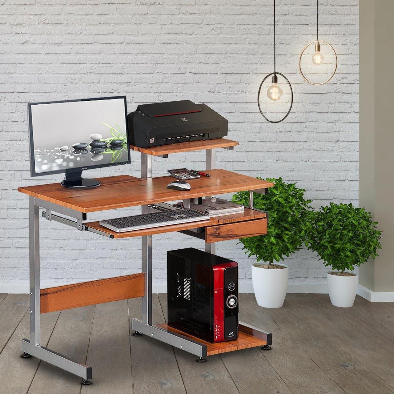 Main image of Techni Mobili Complete Computer Desk with Storage, Ergonomic Workstation with MDF Panels and PVC Laminate Veneer Surface, Woodgrain