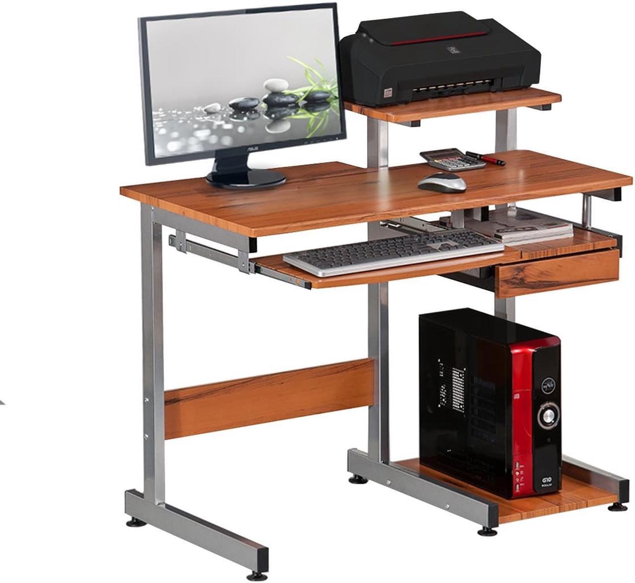 Alt view image 2 of 19 - Techni Mobili Complete Computer Desk with Storage, Ergonomic Workstation with MDF Panels and PVC Laminate Veneer Surface, Woodgrain