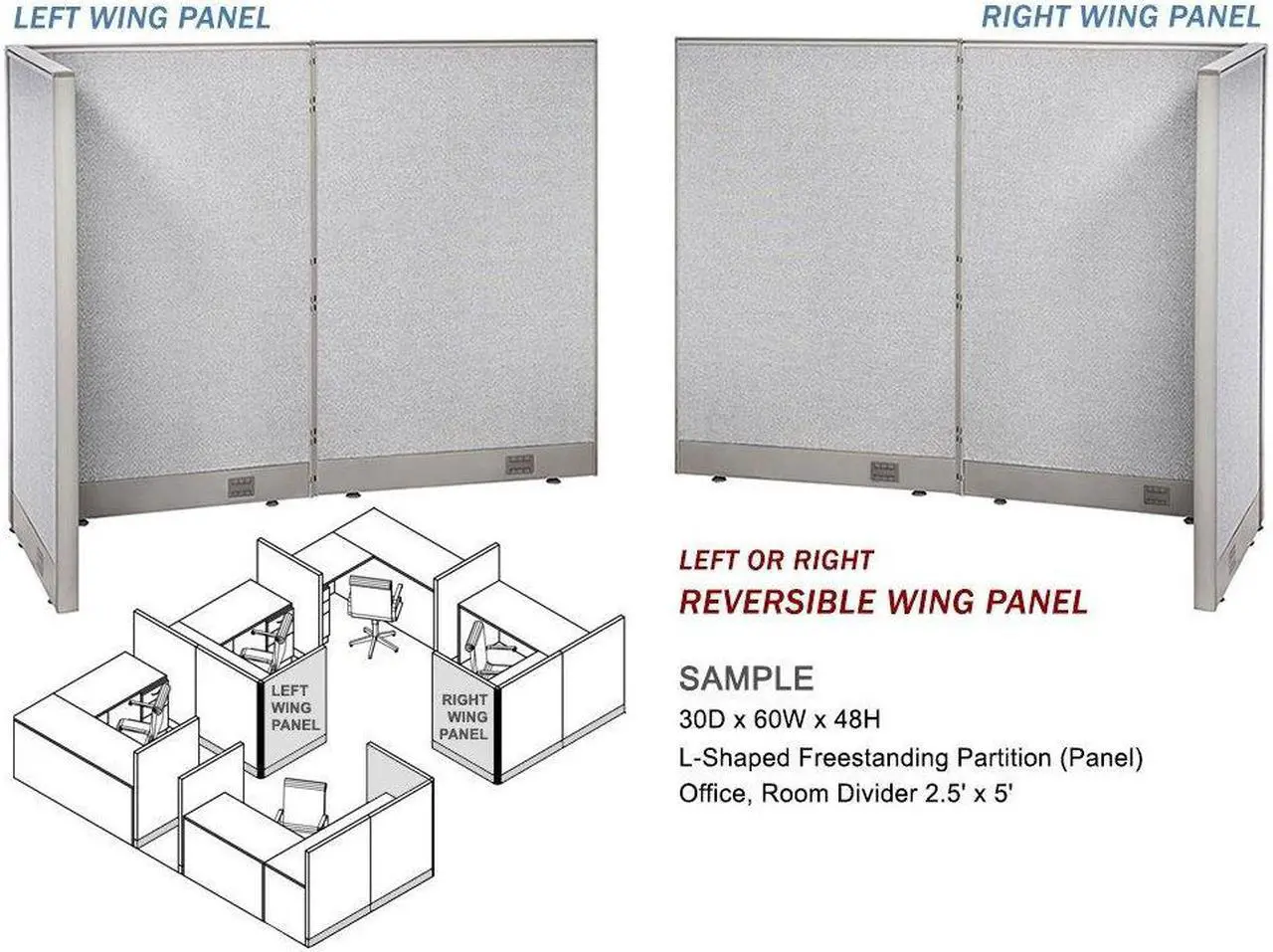 Alt view image 3 of 7 - GOF L-Shaped Office Partition Set, Freestanding Privacy Wall/ Cubicle/ Workstation/ Room Divider (36"D x 96"W x 60"H)