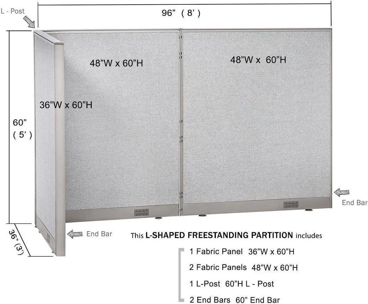 Alt view image 2 of 7 - GOF L-Shaped Office Partition Set, Freestanding Privacy Wall/ Cubicle/ Workstation/ Room Divider (36"D x 96"W x 60"H)